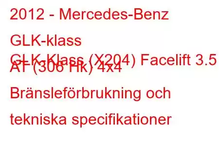 2012 - Mercedes-Benz GLK-klass
GLK-Klass (X204) Facelift 3.5 AT (306 Hk) 4x4 Bränsleförbrukning och tekniska specifikationer