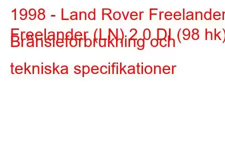 1998 - Land Rover Freelander
Freelander (LN) 2.0 DI (98 hk) Bränsleförbrukning och tekniska specifikationer