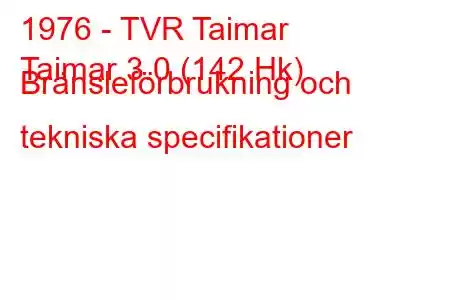 1976 - TVR Taimar
Taimar 3.0 (142 Hk) Bränsleförbrukning och tekniska specifikationer