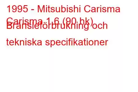 1995 - Mitsubishi Carisma
Carisma 1,6 (90 hk) Bränsleförbrukning och tekniska specifikationer