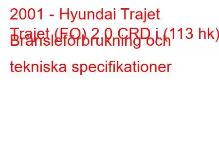 2001 - Hyundai Trajet
Trajet (FO) 2.0 CRD i (113 hk) Bränsleförbrukning och tekniska specifikationer