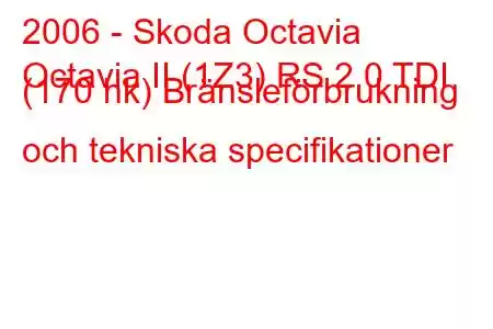 2006 - Skoda Octavia
Octavia II (1Z3) RS 2.0 TDI (170 hk) Bränsleförbrukning och tekniska specifikationer