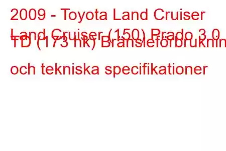 2009 - Toyota Land Cruiser
Land Cruiser (150) Prado 3.0 TD (173 hk) Bränsleförbrukning och tekniska specifikationer