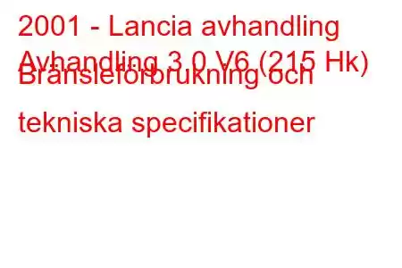 2001 - Lancia avhandling
Avhandling 3.0 V6 (215 Hk) Bränsleförbrukning och tekniska specifikationer