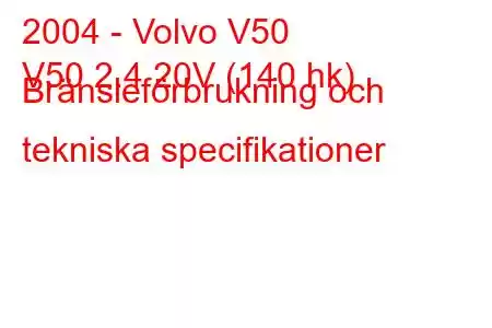 2004 - Volvo V50
V50 2.4 20V (140 hk) Bränsleförbrukning och tekniska specifikationer