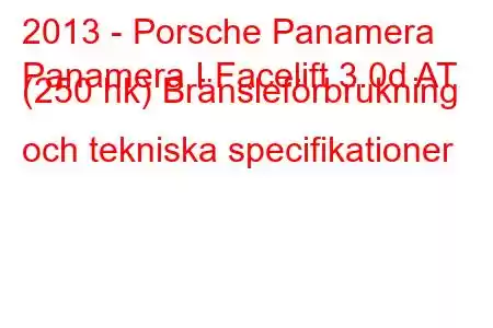 2013 - Porsche Panamera
Panamera I Facelift 3.0d AT (250 hk) Bränsleförbrukning och tekniska specifikationer