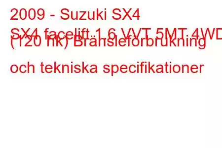 2009 - Suzuki SX4
SX4 facelift 1.6 VVT 5MT 4WD (120 hk) Bränsleförbrukning och tekniska specifikationer