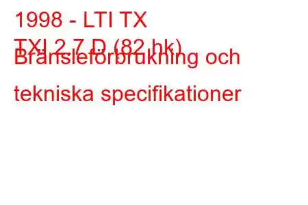 1998 - LTI TX
TXI 2.7 D (82 hk) Bränsleförbrukning och tekniska specifikationer