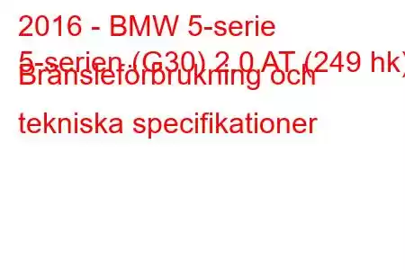 2016 - BMW 5-serie
5-serien (G30) 2.0 AT (249 hk) Bränsleförbrukning och tekniska specifikationer