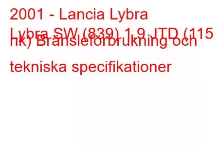 2001 - Lancia Lybra
Lybra SW (839) 1.9 JTD (115 hk) Bränsleförbrukning och tekniska specifikationer