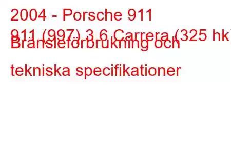 2004 - Porsche 911
911 (997) 3.6 Carrera (325 hk) Bränsleförbrukning och tekniska specifikationer