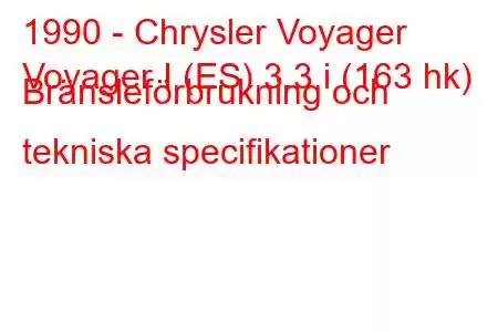 1990 - Chrysler Voyager
Voyager I (ES) 3.3 i (163 hk) Bränsleförbrukning och tekniska specifikationer