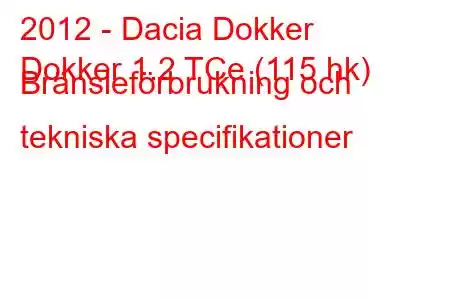 2012 - Dacia Dokker
Dokker 1.2 TCe (115 hk) Bränsleförbrukning och tekniska specifikationer