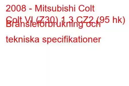 2008 - Mitsubishi Colt
Colt VI (Z30) 1.3 CZ2 (95 hk) Bränsleförbrukning och tekniska specifikationer