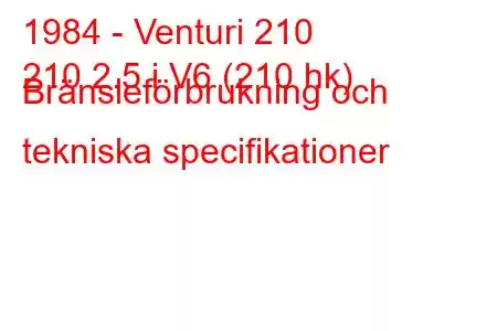 1984 - Venturi 210
210 2.5 i V6 (210 hk) Bränsleförbrukning och tekniska specifikationer