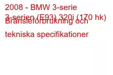 2008 - BMW 3-serie
3-serien (E93) 320i (170 hk) Bränsleförbrukning och tekniska specifikationer