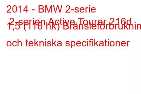 2014 - BMW 2-serie 2-serien Active Tourer 216d 1,5 (116 hk) Bränsleförbrukning och tekniska specifikationer