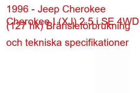 1996 - Jeep Cherokee
Cherokee I (XJ) 2.5 i SE 4WD (127 hk) Bränsleförbrukning och tekniska specifikationer