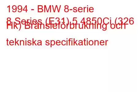 1994 - BMW 8-serie
8 Series (E31) 5.4850Ci (326 Hk) Bränsleförbrukning och tekniska specifikationer