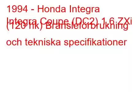 1994 - Honda Integra
Integra Coupe (DC2) 1.6 ZXi (120 hk) Bränsleförbrukning och tekniska specifikationer