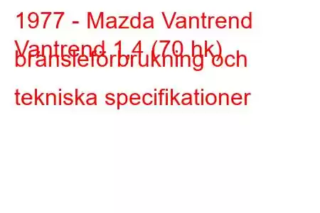 1977 - Mazda Vantrend
Vantrend 1,4 (70 hk) bränsleförbrukning och tekniska specifikationer