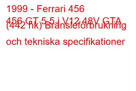 1999 - Ferrari 456
456 GT 5.5 i V12 48V GTA (442 hk) Bränsleförbrukning och tekniska specifikationer