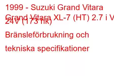 1999 - Suzuki Grand Vitara
Grand Vitara XL-7 (HT) 2.7 i V6 24V (173 hk) Bränsleförbrukning och tekniska specifikationer