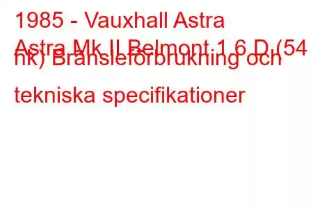 1985 - Vauxhall Astra
Astra Mk II Belmont 1.6 D (54 hk) Bränsleförbrukning och tekniska specifikationer