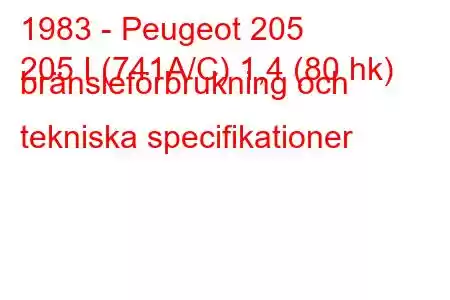 1983 - Peugeot 205
205 I (741A/C) 1,4 (80 hk) bränsleförbrukning och tekniska specifikationer