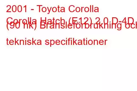 2001 - Toyota Corolla
Corolla Hatch (E12) 2.0 D-4D (90 hk) Bränsleförbrukning och tekniska specifikationer