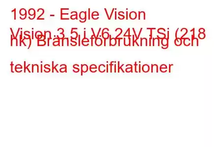 1992 - Eagle Vision
Vision 3.5 i V6 24V TSi (218 hk) Bränsleförbrukning och tekniska specifikationer