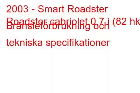 2003 - Smart Roadster
Roadster cabriolet 0,7 i (82 hk) Bränsleförbrukning och tekniska specifikationer