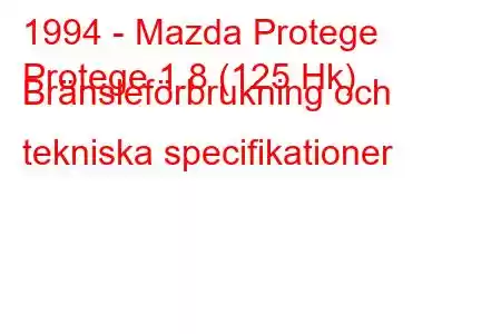 1994 - Mazda Protege
Protege 1.8 (125 Hk) Bränsleförbrukning och tekniska specifikationer