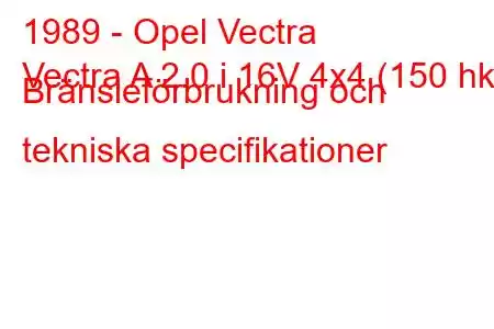 1989 - Opel Vectra
Vectra A 2.0 i 16V 4x4 (150 hk) Bränsleförbrukning och tekniska specifikationer