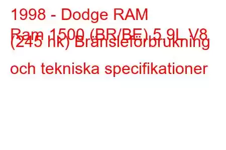 1998 - Dodge RAM
Ram 1500 (BR/BE) 5,9L V8 (245 hk) Bränsleförbrukning och tekniska specifikationer