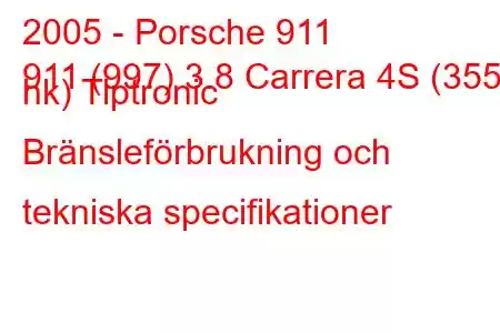 2005 - Porsche 911
911 (997) 3.8 Carrera 4S (355 hk) Tiptronic Bränsleförbrukning och tekniska specifikationer