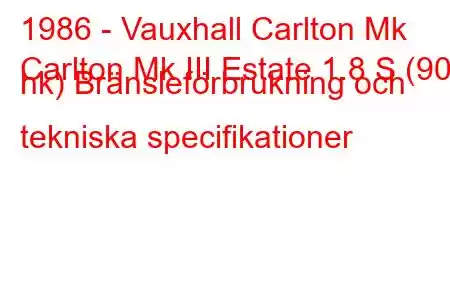 1986 - Vauxhall Carlton Mk
Carlton Mk III Estate 1.8 S (90 hk) Bränsleförbrukning och tekniska specifikationer