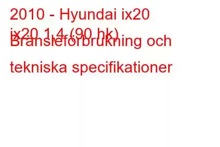 2010 - Hyundai ix20
ix20 1,4 (90 hk) Bränsleförbrukning och tekniska specifikationer