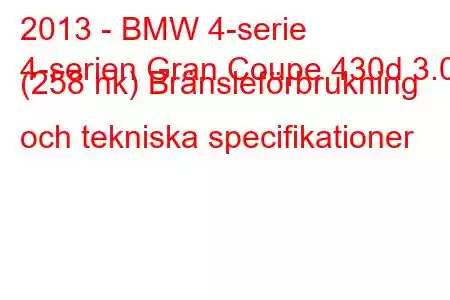 2013 - BMW 4-serie
4-serien Gran Coupe 430d 3.0 (258 hk) Bränsleförbrukning och tekniska specifikationer