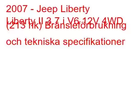 2007 - Jeep Liberty
Liberty II 3.7 i V6 12V 4WD (213 hk) Bränsleförbrukning och tekniska specifikationer