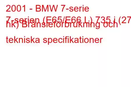 2001 - BMW 7-serie
7-serien (E65/E66 L) 735 i (272 hk) Bränsleförbrukning och tekniska specifikationer