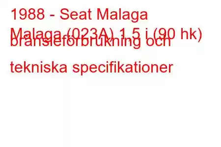 1988 - Seat Malaga
Malaga (023A) 1,5 i (90 hk) bränsleförbrukning och tekniska specifikationer