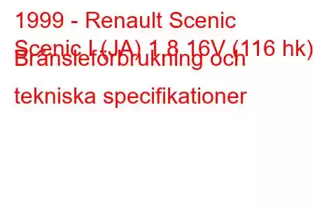 1999 - Renault Scenic
Scenic I (JA) 1,8 16V (116 hk) Bränsleförbrukning och tekniska specifikationer