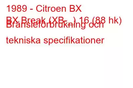 1989 - Citroen BX
BX Break (XB-_) 16 (88 hk) Bränsleförbrukning och tekniska specifikationer