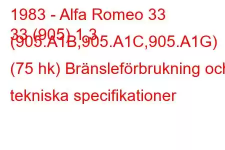 1983 - Alfa Romeo 33
33 (905) 1,3 (905.A1B,905.A1C,905.A1G) (75 hk) Bränsleförbrukning och tekniska specifikationer