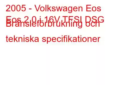 2005 - Volkswagen Eos
Eos 2.0 i 16V TFSI DSG Bränsleförbrukning och tekniska specifikationer