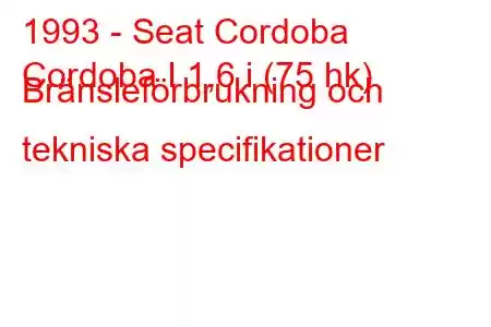 1993 - Seat Cordoba
Cordoba I 1,6 i (75 hk) Bränsleförbrukning och tekniska specifikationer