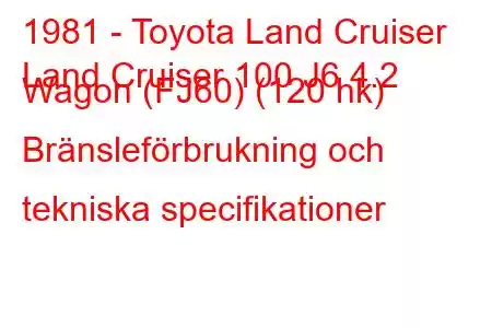 1981 - Toyota Land Cruiser
Land Cruiser 100 J6 4.2 Wagon (FJ60) (120 hk) Bränsleförbrukning och tekniska specifikationer