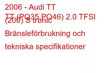 2006 - Audi TT
TT (PQ35,PQ46) 2.0 TFSI (200) S tronic Bränsleförbrukning och tekniska specifikationer