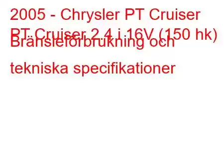 2005 - Chrysler PT Cruiser
PT Cruiser 2.4 i 16V (150 hk) Bränsleförbrukning och tekniska specifikationer